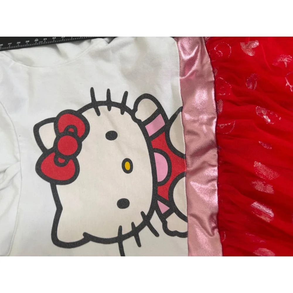 Hello Kitty Sanrio Girls Hooded Tulle Dress White Red Size XS 4/5
